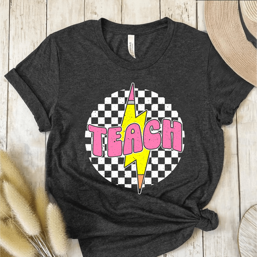 T-Shirt Dark Grey Heather / S Teach Lightning Checkered Pencil Vintage T-Shirt