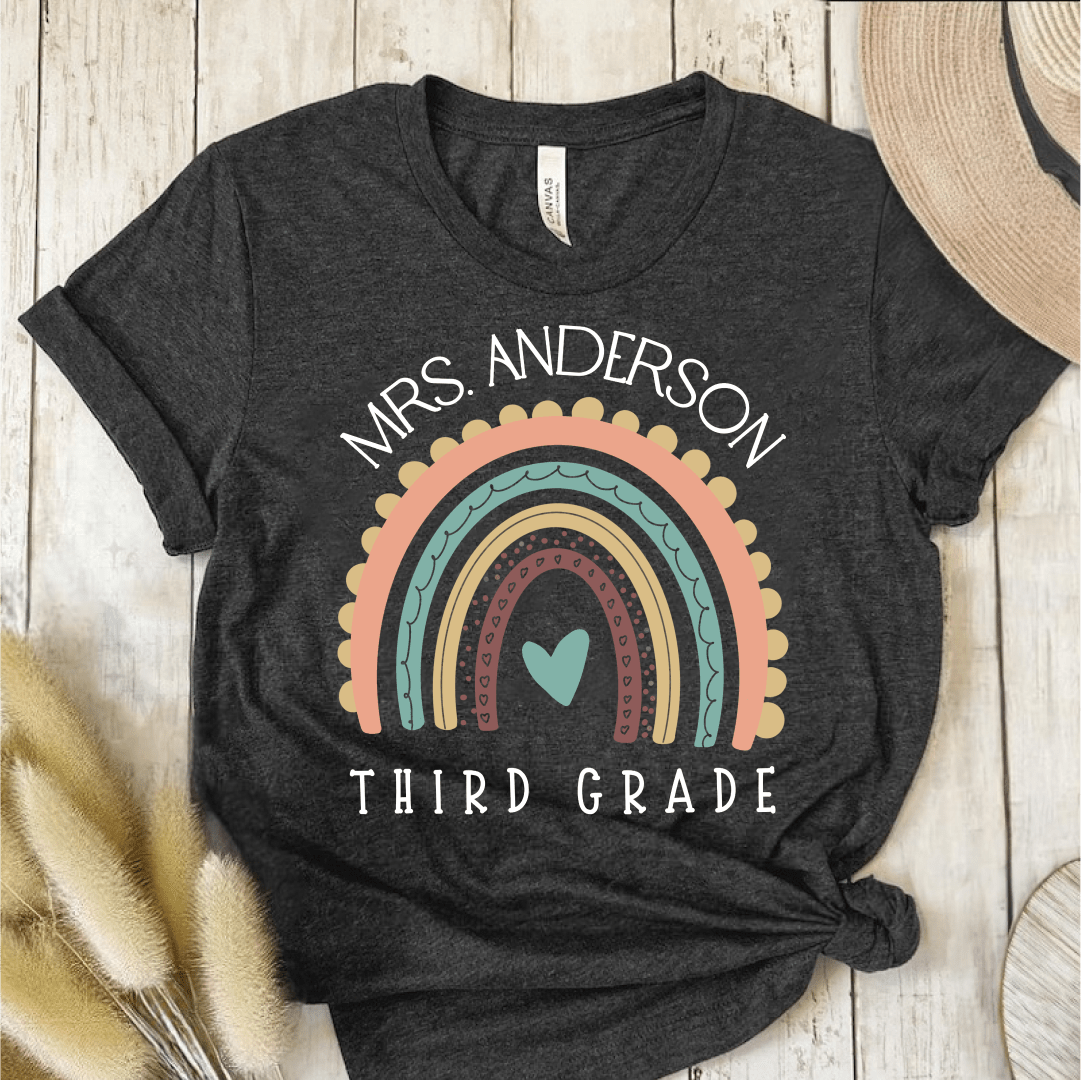 T-Shirt Dark Grey Heather / XS Personalized Name and Grade Pastel Rainbow T-Shirt