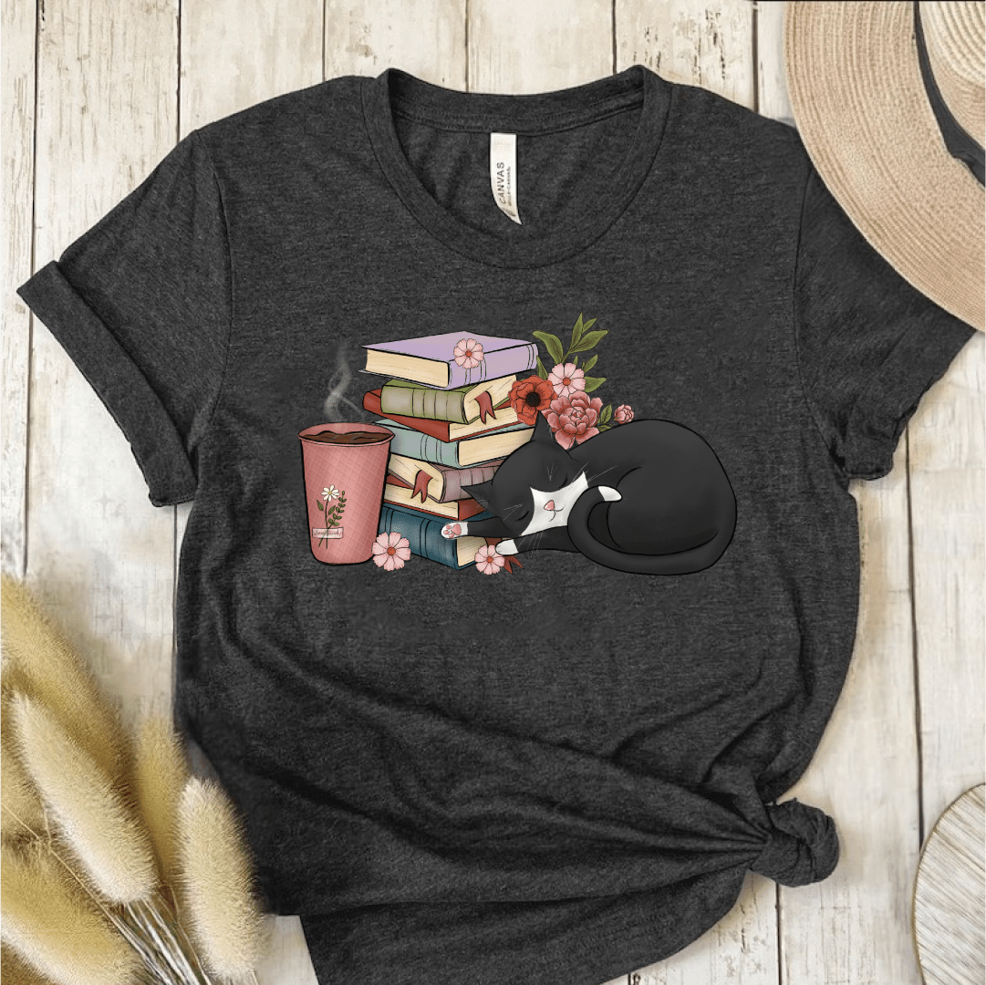 T-Shirt Dark Grey / S Cat Books Coffee T-Shirt