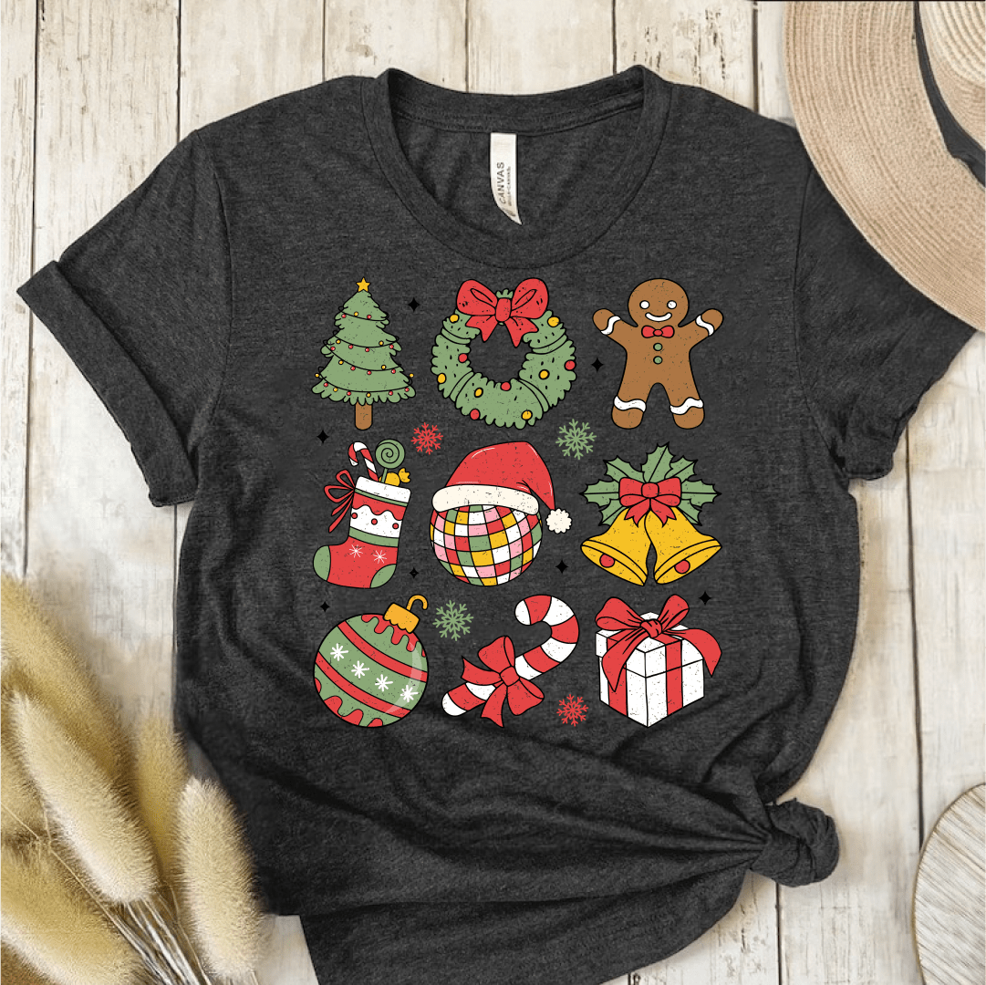 T-Shirt Dark Grey / S Christmas Icons Distressed T-Shirt