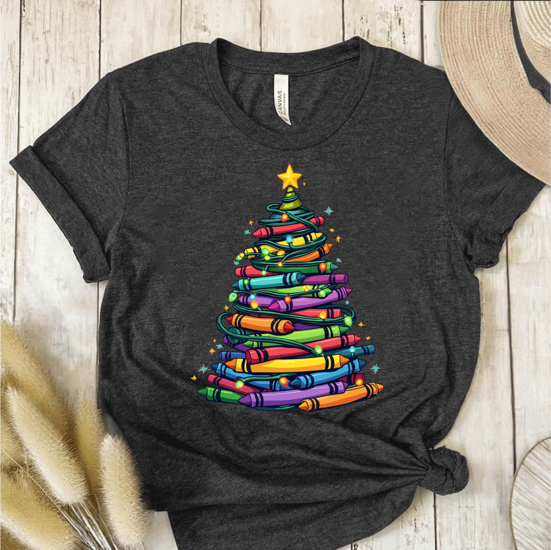 T-Shirt Dark Grey / S Christmas Tree Crayons T-Shirt