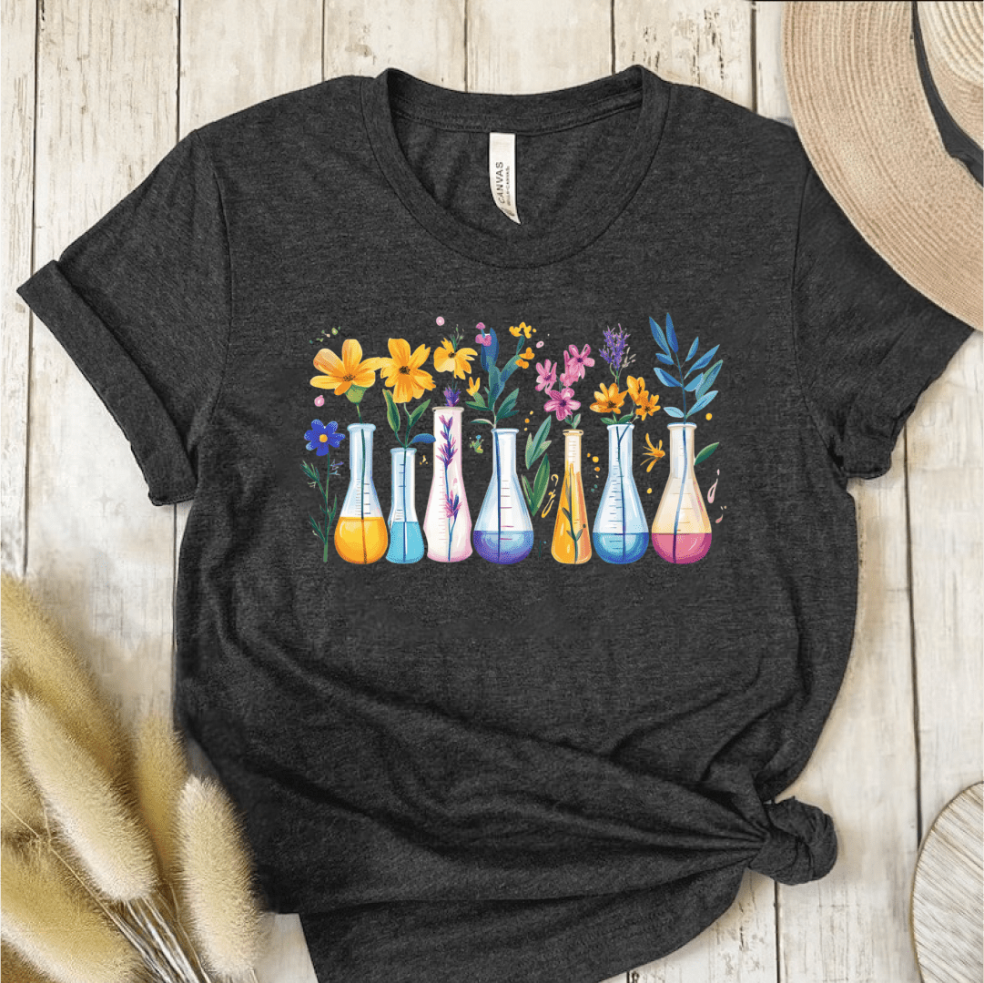 T-Shirt Dark Grey / S Flowers Science Beakers T-Shirt