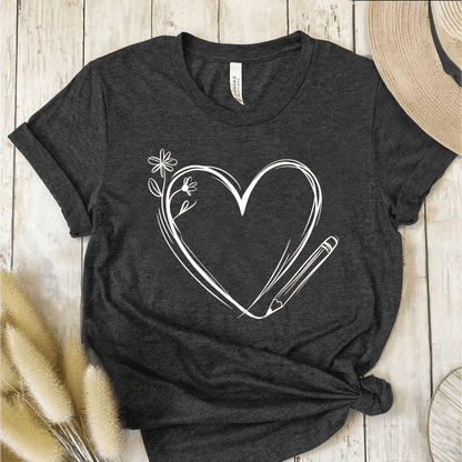 T-Shirt Dark Grey / S Heart Pencil Sketch T-Shirt