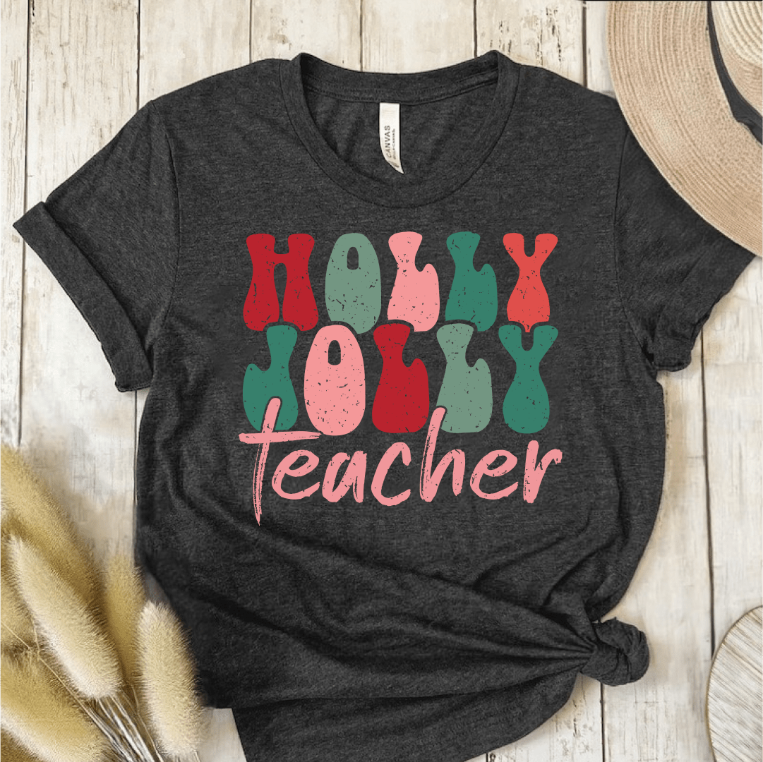 T-Shirt Dark Grey / S Holly Jolly Teacher T-Shirt