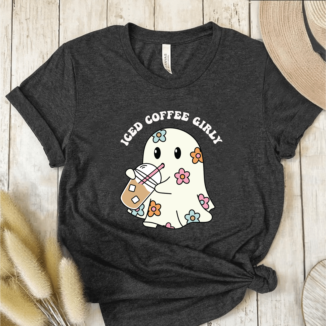 T-Shirt Dark Grey / S Iced Coffee Girly Ghost T-Shirt