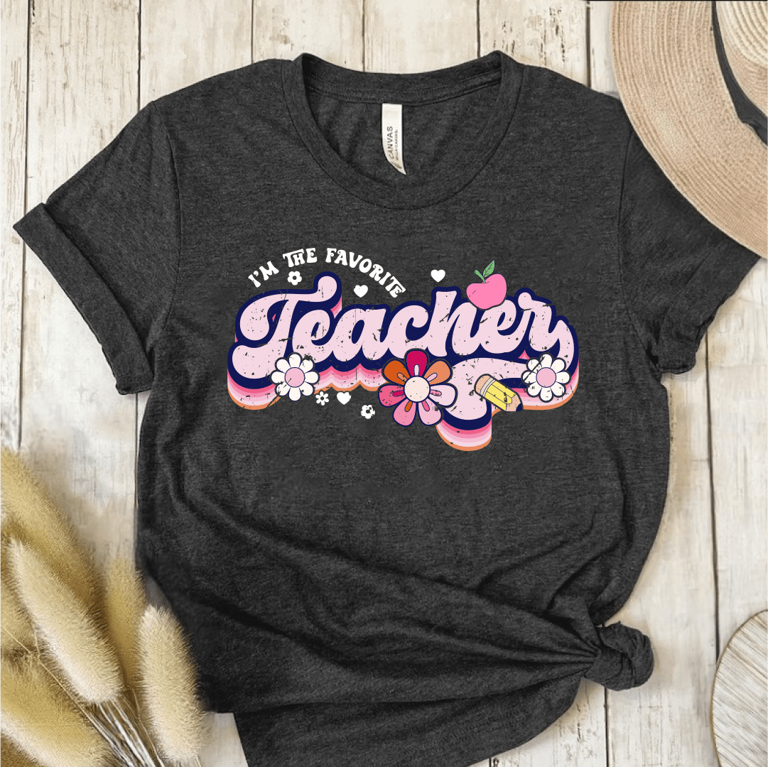 T-Shirt Dark Grey / S Im The Favorite Teacher (pink flowers) T-Shirt