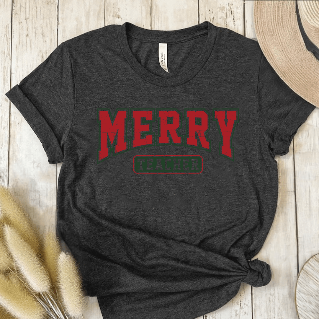 T-Shirt Dark Grey / S Merry Teacher Retro Vintage T-Shirt