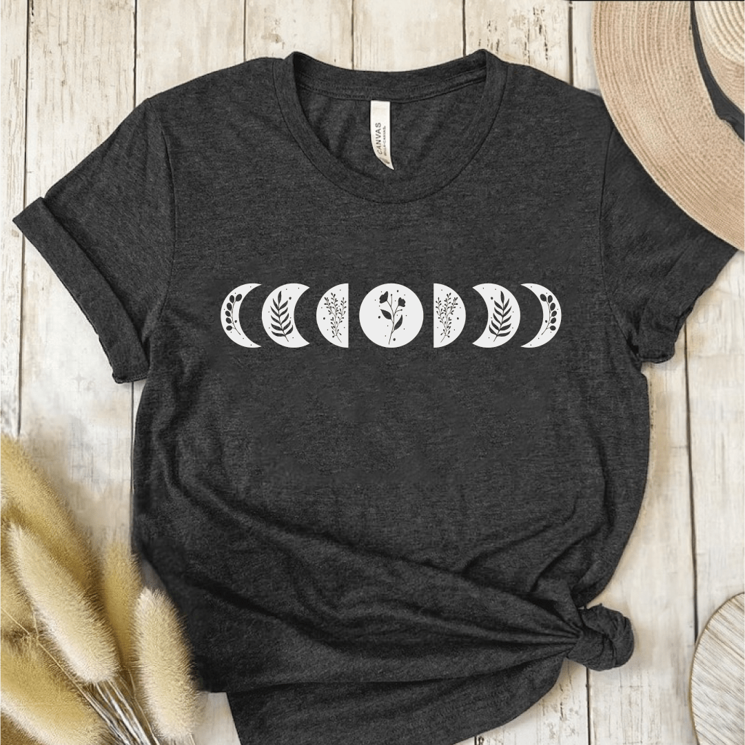 T-Shirt Dark Grey / S Moon Phases Flowers T-Shirt