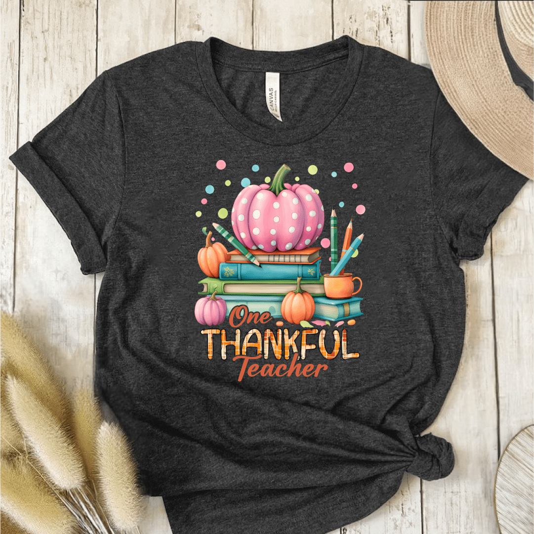 T-Shirt Dark Grey / S One Thankful Teacher Polka Dot T-Shirt