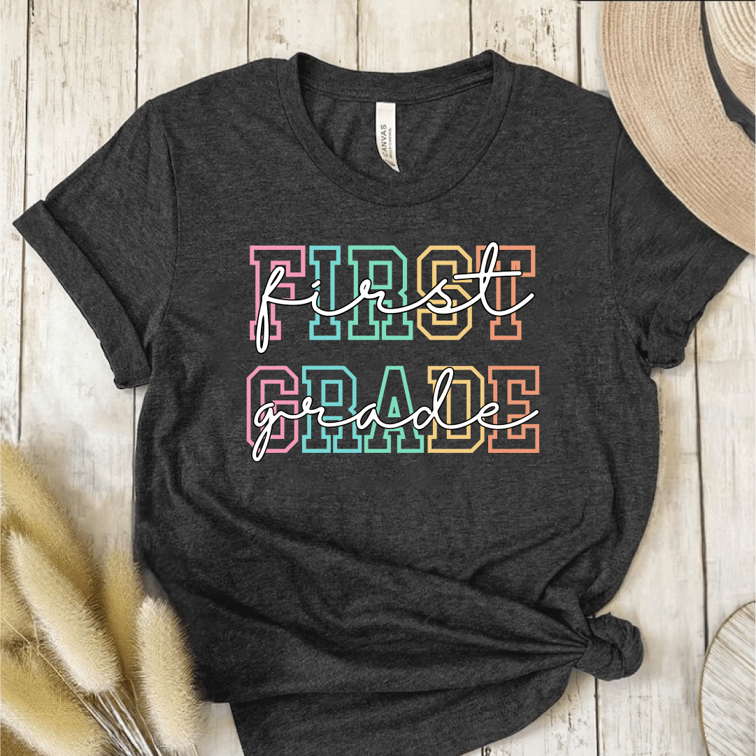 T-Shirt Dark Grey / S Personalized Grade College and Cursive Pastel T-Shirt