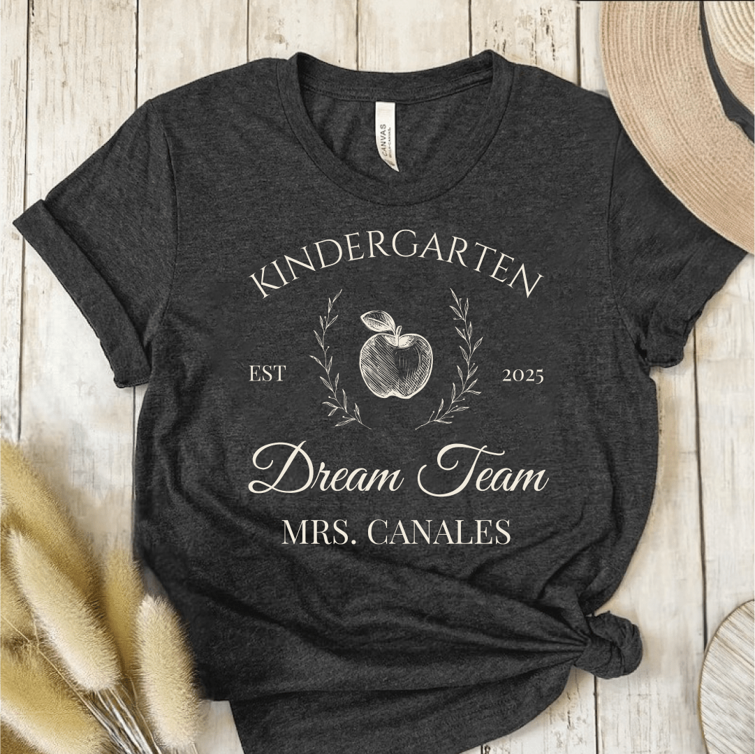 T-Shirt Dark Grey / S Personalized Grade Name Year Dream Team Apple Wreath T-Shirt