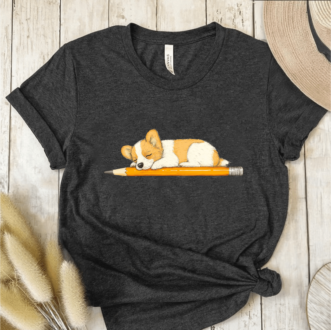 T-Shirt Dark Grey / S Puppy Sleeping On Pencil T-Shirt