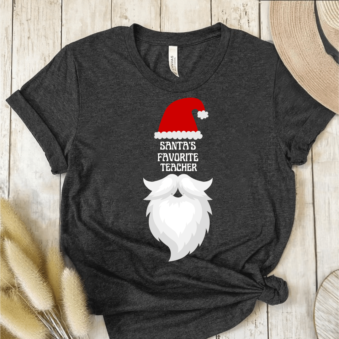 T-Shirt Dark Grey / S Santa's Favorite Teacher (hat beard) T-Shirt