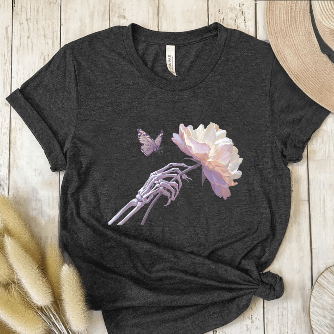 T-Shirt Dark Grey / S Skeleton Butterfly Flower T-Shirt