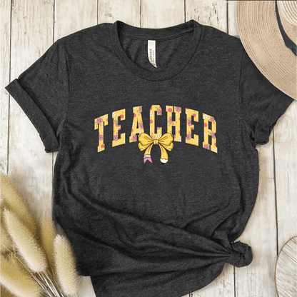 T-Shirt Dark Grey / S Teacher Pencil Bow T-Shirt