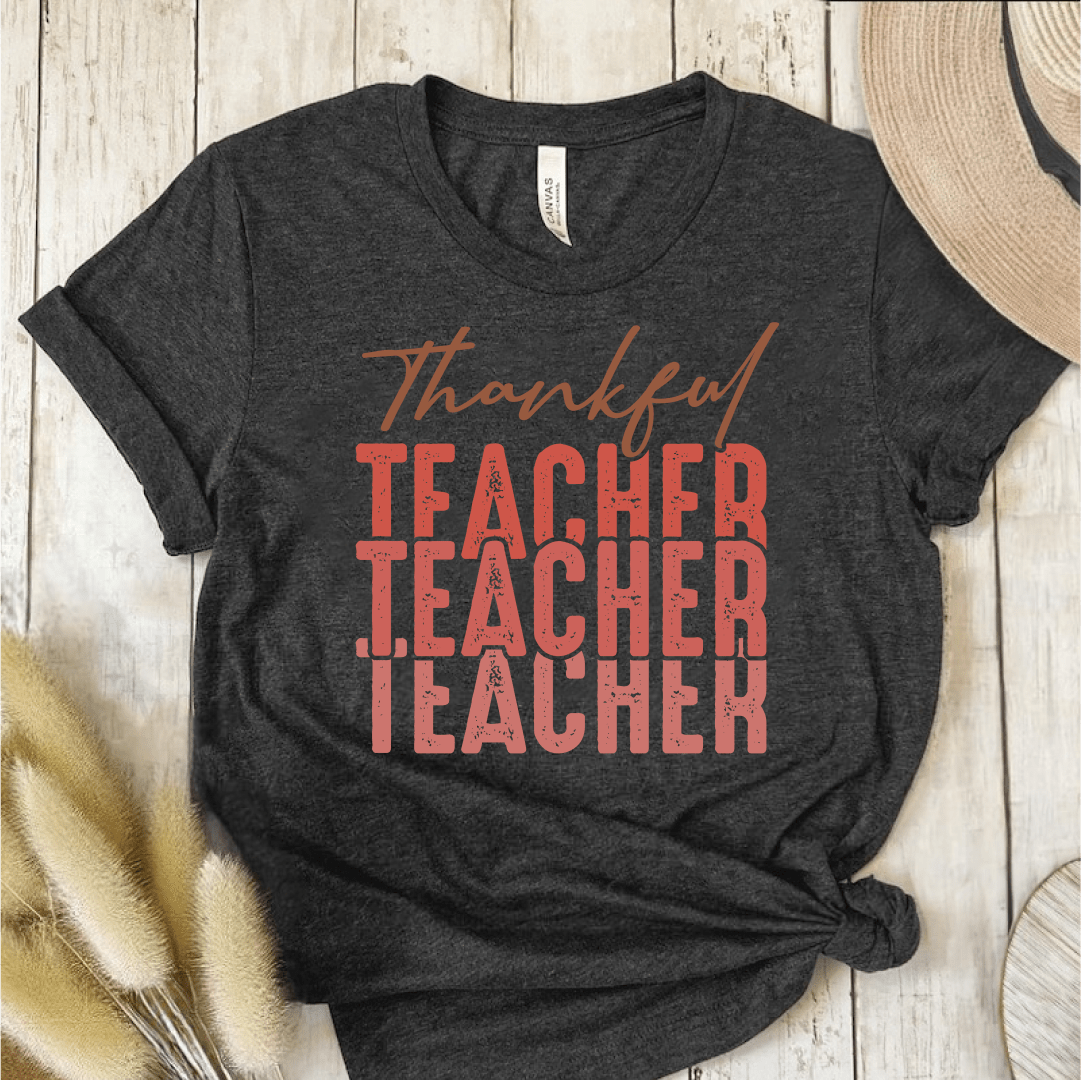 T-Shirt Dark Grey / S Thankful Teacher Multiple Pink T-Shirt