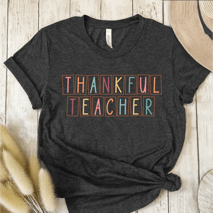 T-Shirt Dark Grey / S Thankful Teacher Pastel Blocks T-Shirt