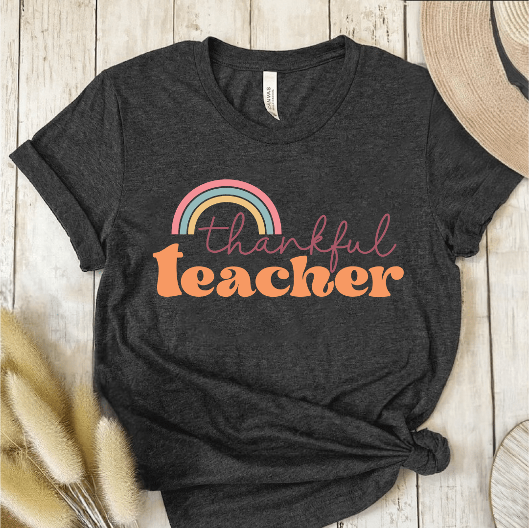 T-Shirt Dark Grey / S Thankful Teacher Rainbow T-Shirt