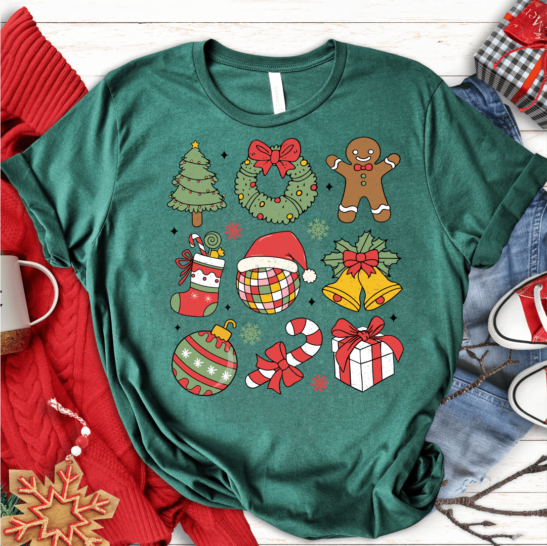 T-Shirt Green / S Christmas Icons Distressed T-Shirt