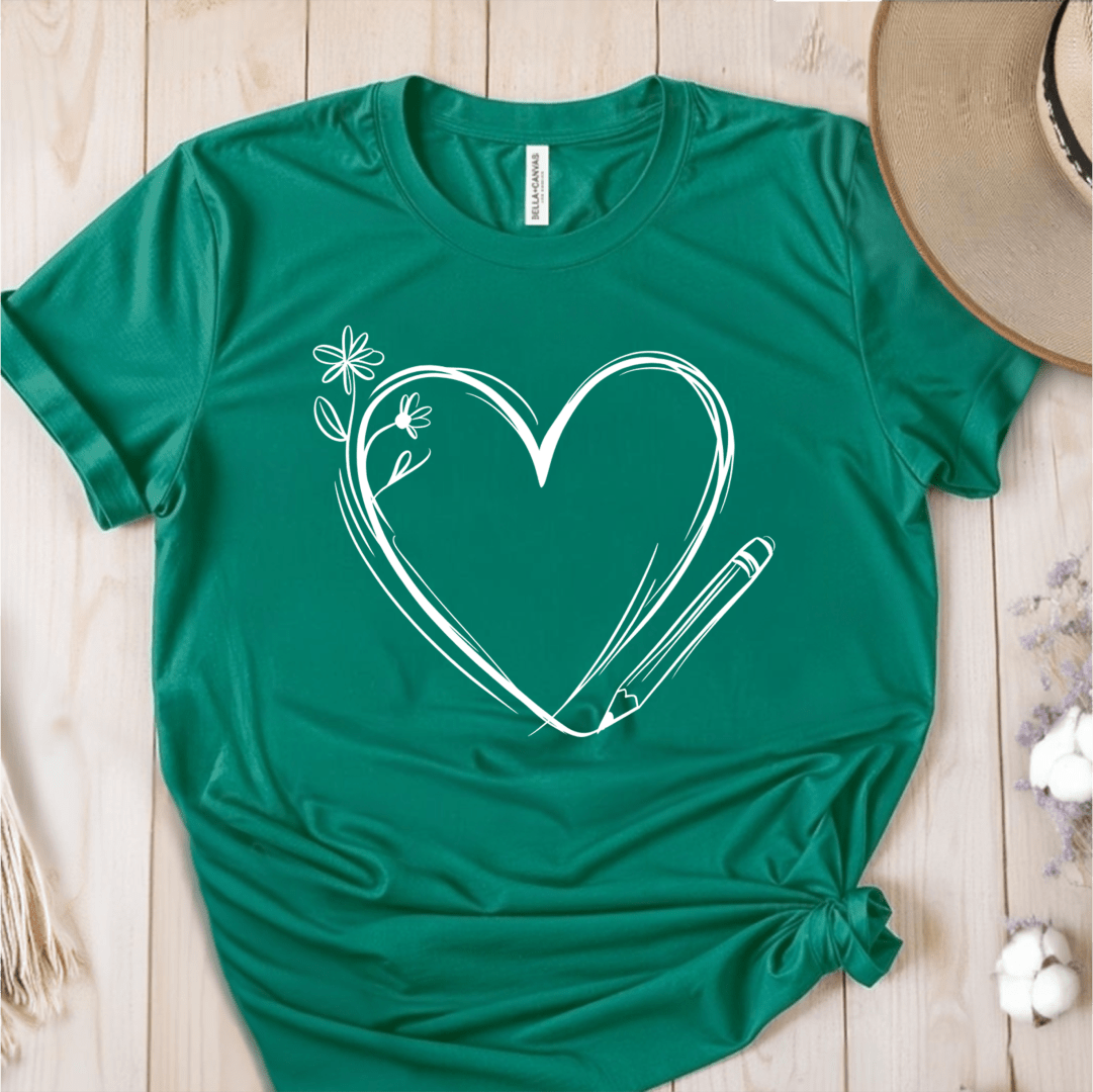 T-Shirt Green / S Heart Pencil Sketch T-Shirt