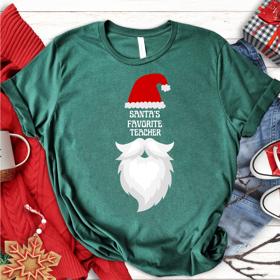 T-Shirt Green / S Santa's Favorite Teacher (hat beard) T-Shirt