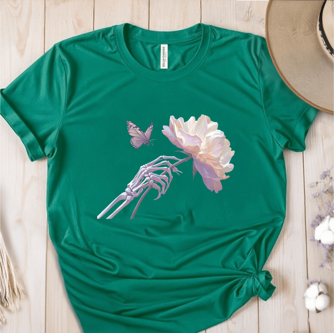 T-Shirt Green / S Skeleton Butterfly Flower T-Shirt