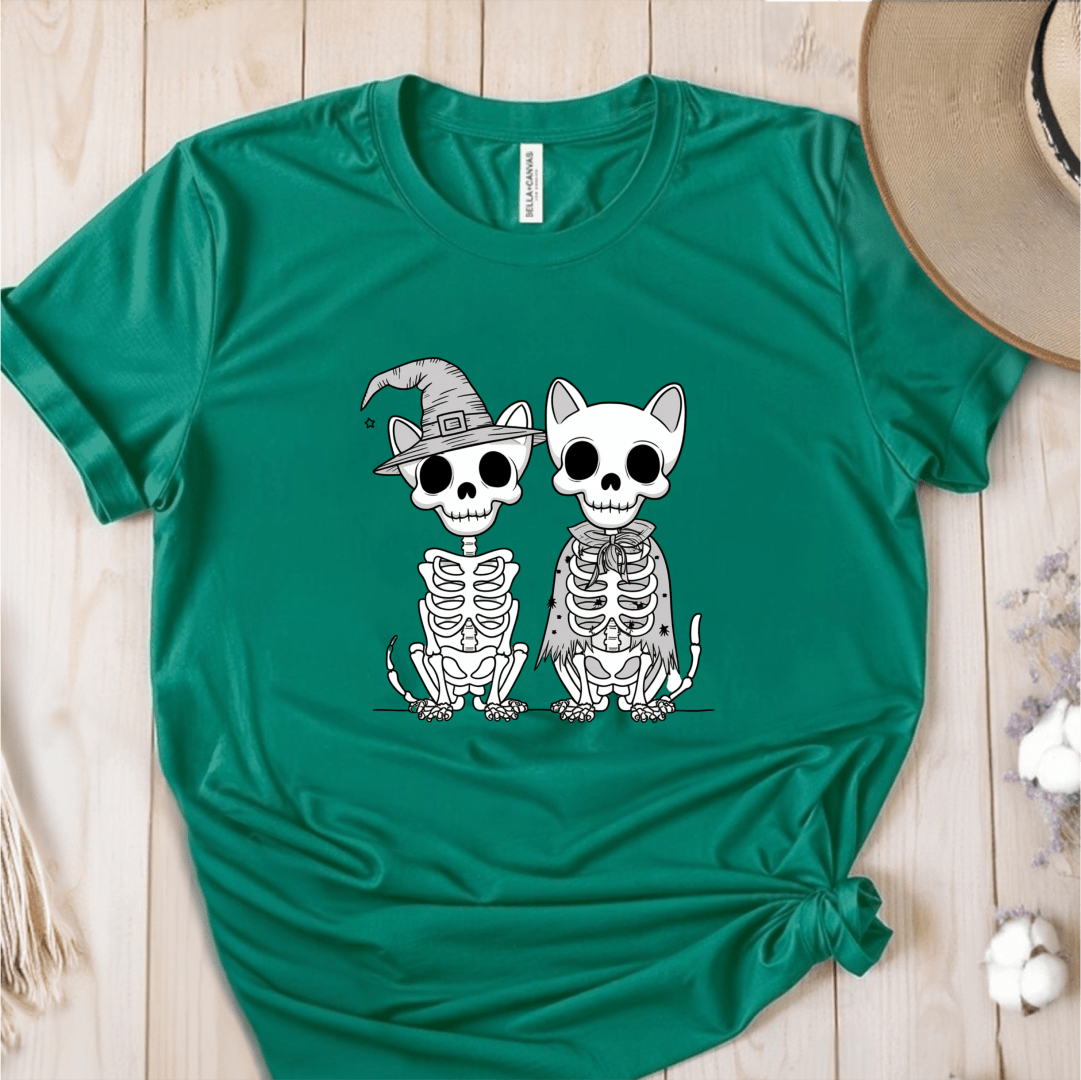 T-Shirt Green / S Skeleton Cat Dog T-Shirt