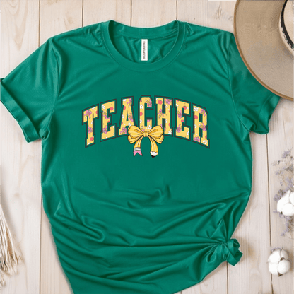 T-Shirt Green / S Teacher Pencil Bow T-Shirt