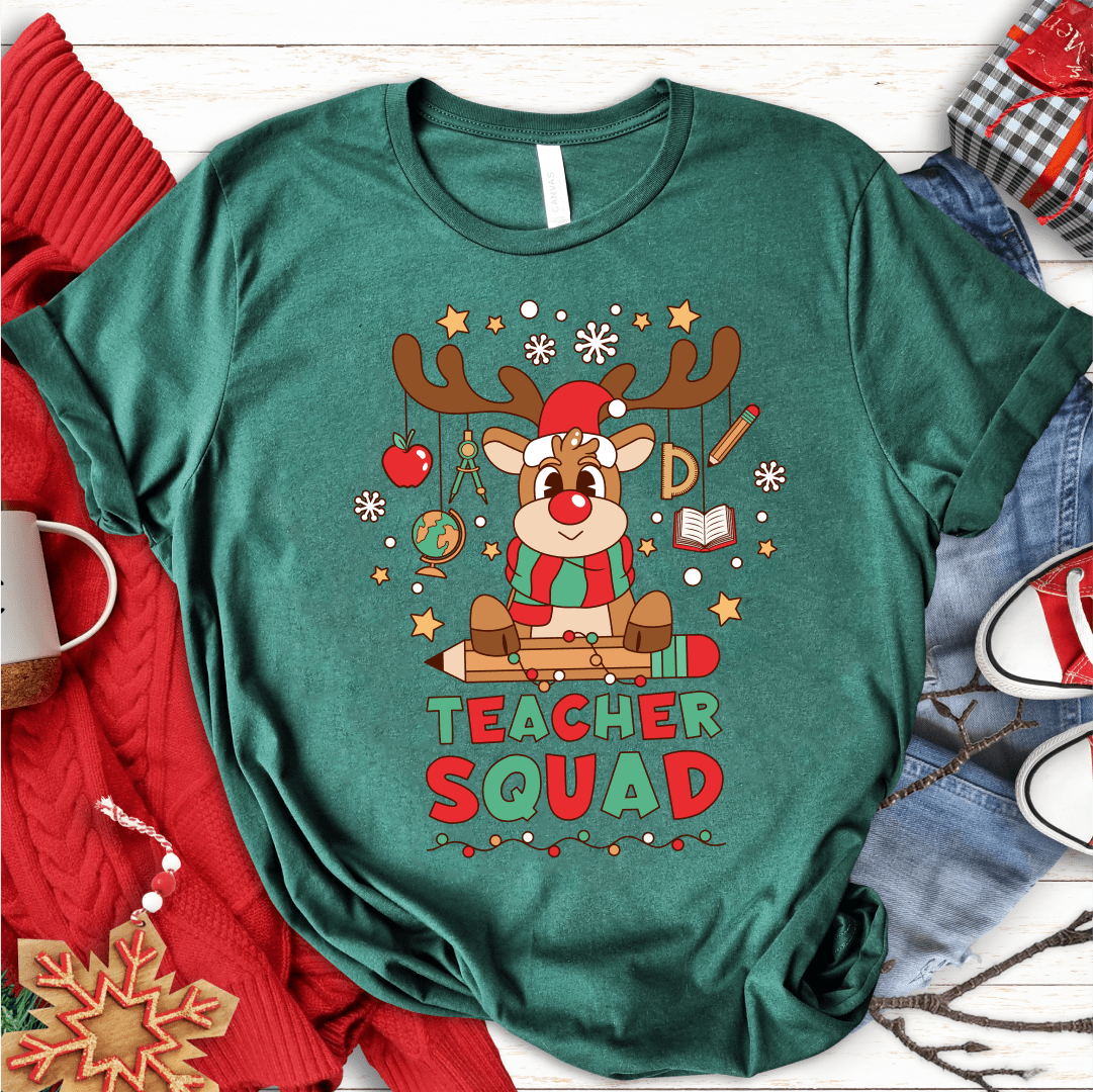T-Shirt Green / S Teacher Squad Reindeer T-Shirt