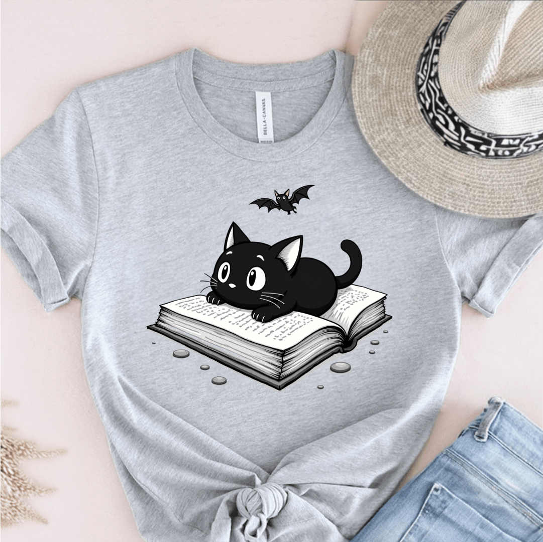 T-Shirt Grey / S Cat Book Bat T-Shirt