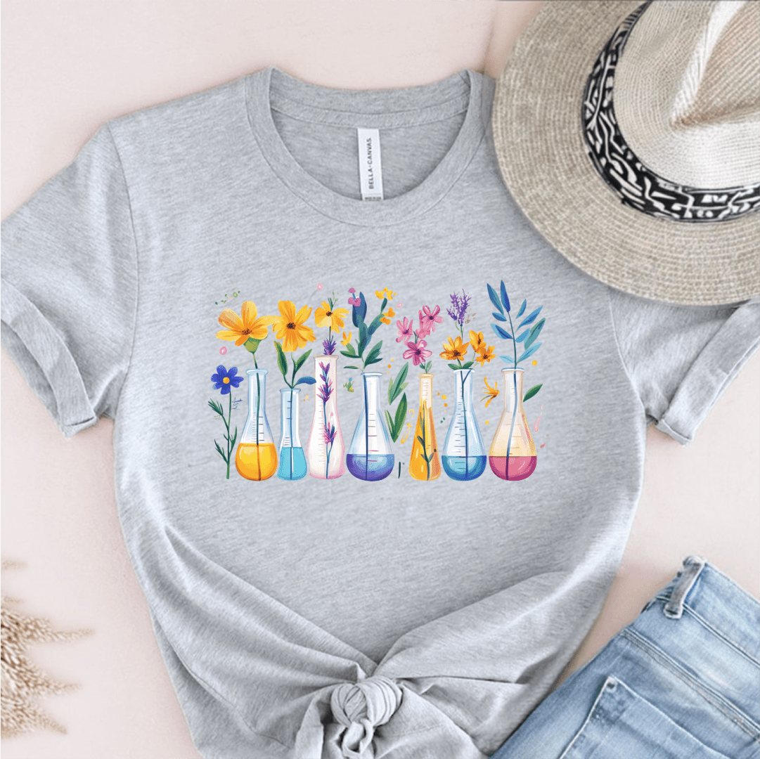 T-Shirt Grey / S Flowers Science Beakers T-Shirt