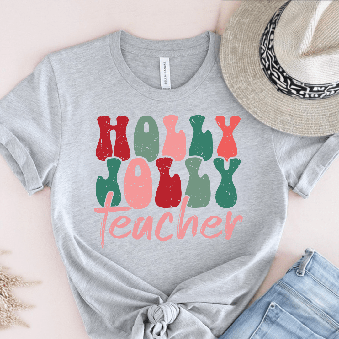 T-Shirt Grey / S Holly Jolly Teacher T-Shirt