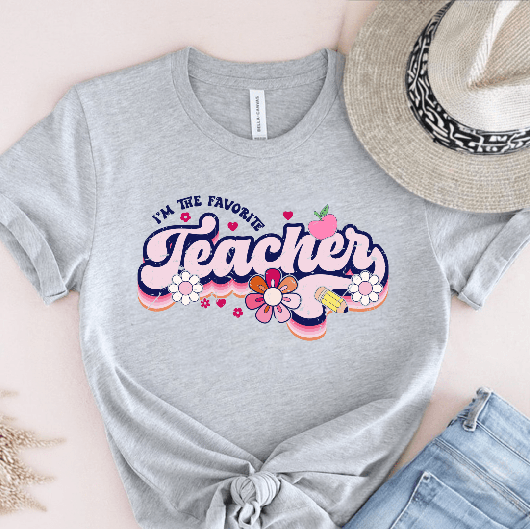 T-Shirt Grey / S Im The Favorite Teacher (pink flowers) T-Shirt