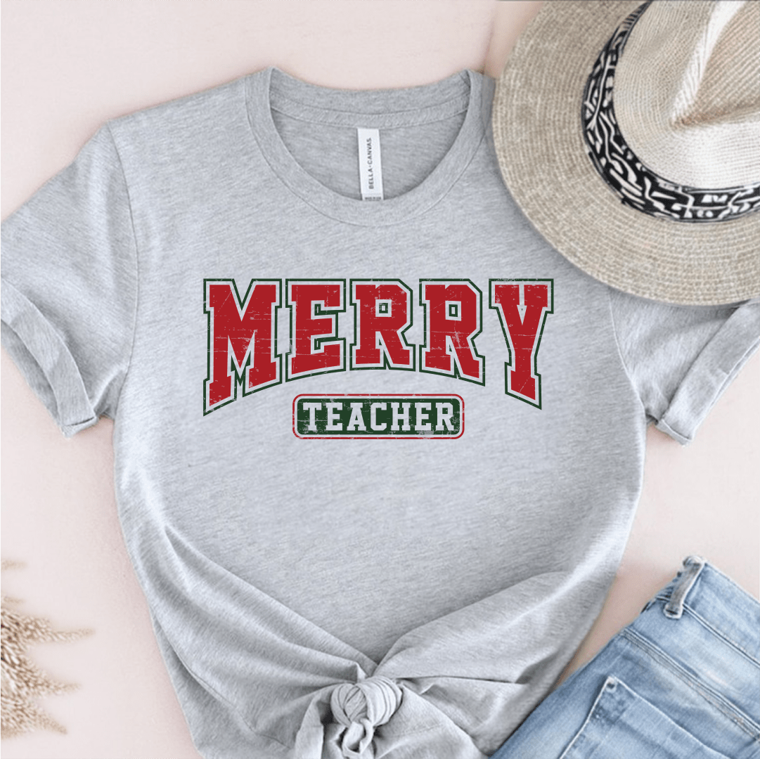 T-Shirt Grey / S Merry Teacher Retro Vintage T-Shirt