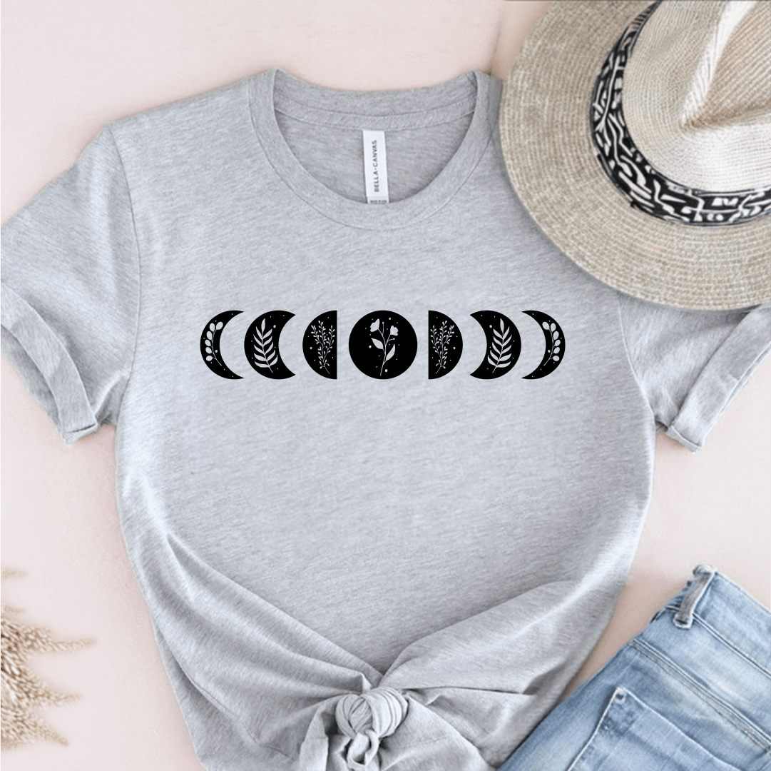 T-Shirt Grey / S Moon Phases Flowers T-Shirt