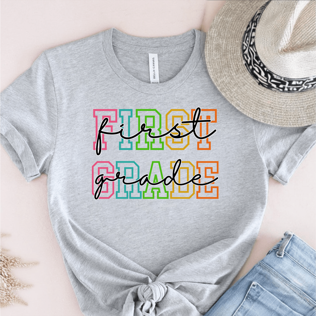 T-Shirt Grey / S Personalized Grade College and Cursive Pastel T-Shirt