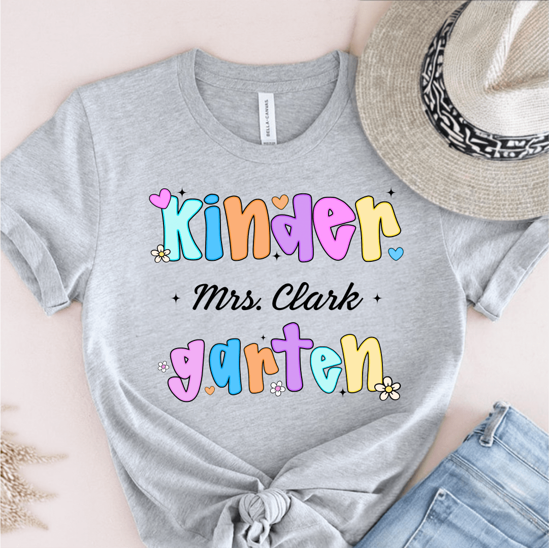 T-Shirt Grey / S Personalized Name And Grade Pastel Flower Heart Cute T-Shirt