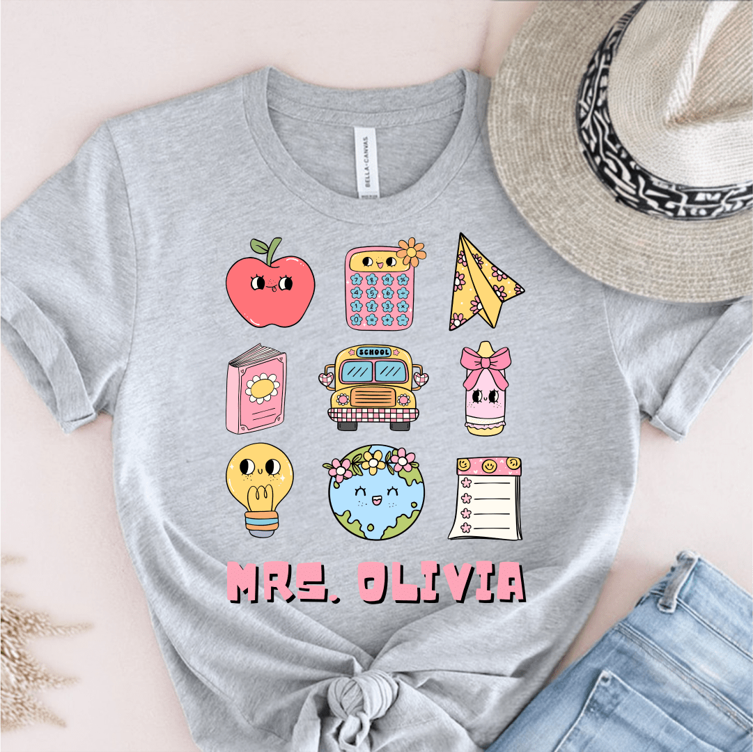 T-Shirt Grey / S Personalized Name Cute Pastel Stickers T-Shirt