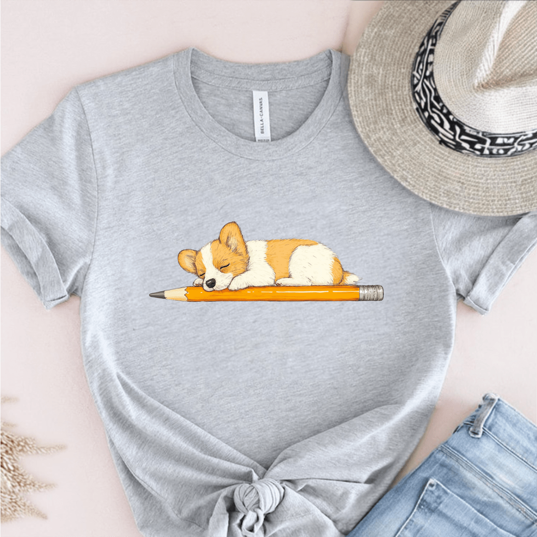 T-Shirt Grey / S Puppy Sleeping On Pencil T-Shirt