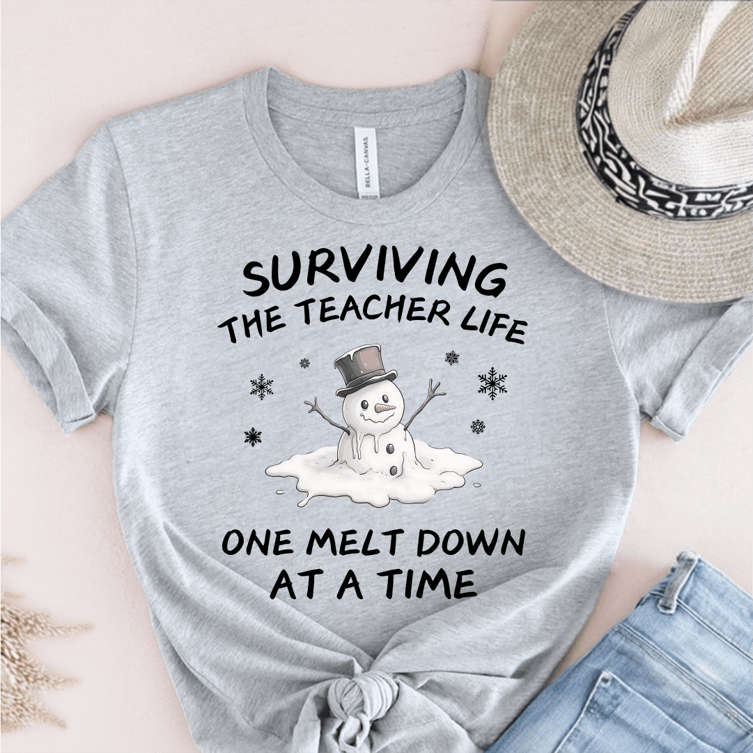 T-Shirt Grey / S Surviving The Teacher Life One Meltdown At A Time T-Shirt