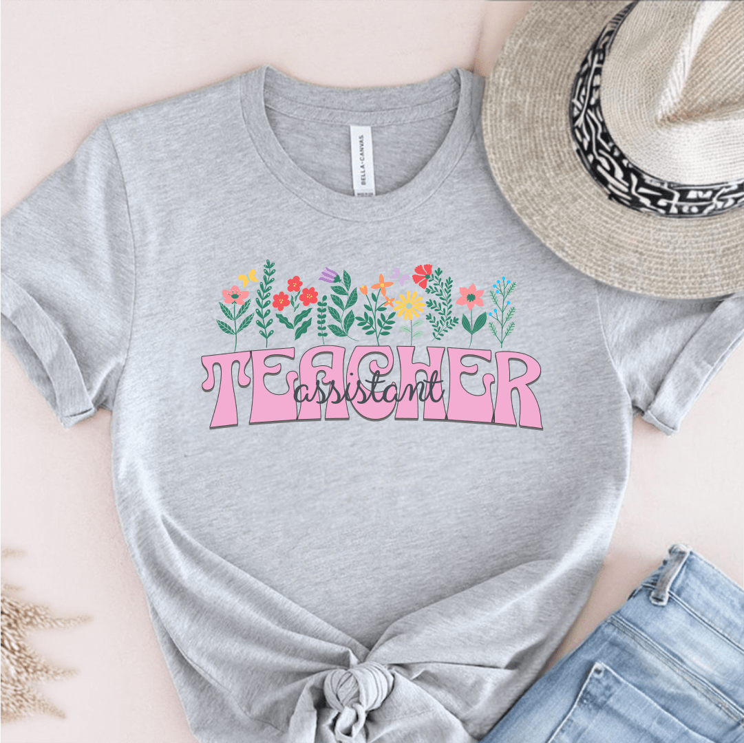 T-Shirt Grey / S Teacher Assistant Flowers T-Shirt