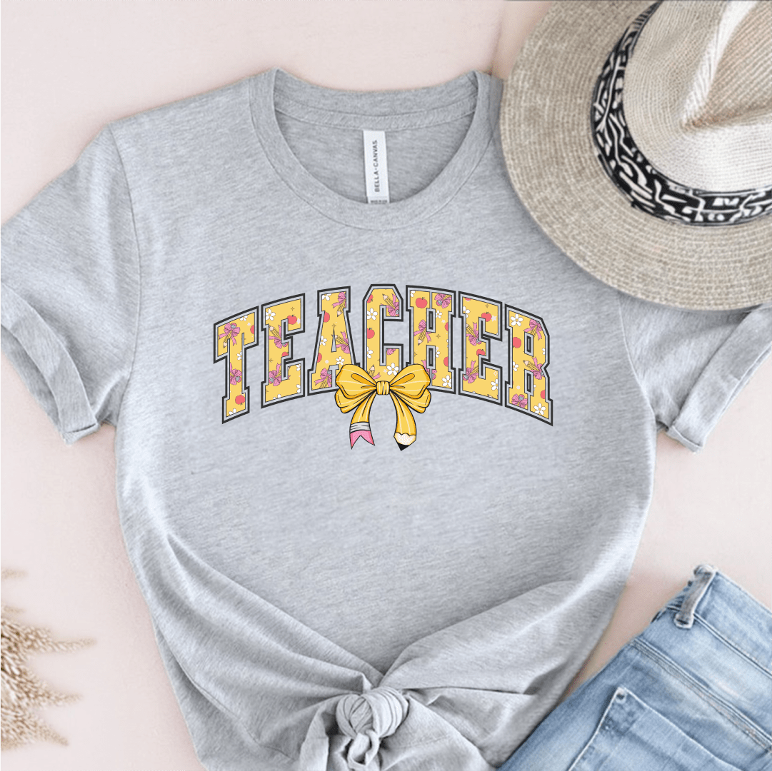 T-Shirt Grey / S Teacher Pencil Bow T-Shirt