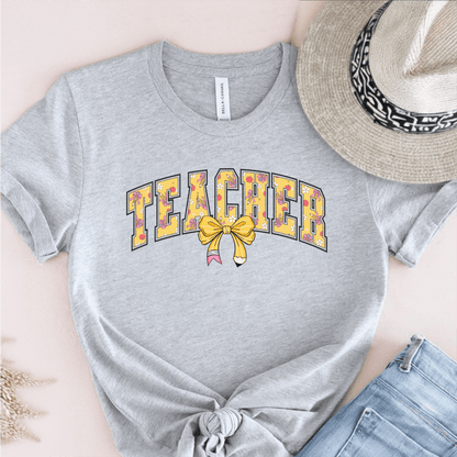 T-Shirt Grey / S Teacher Pencil Bow T-Shirt