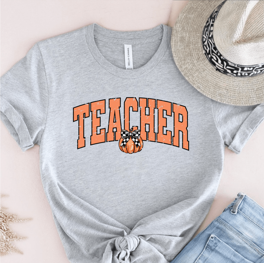 T-Shirt Grey / S Teacher Pumpkin Retro Vintage T-Shirt