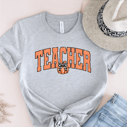 T-Shirt Grey / S Teacher Pumpkin Retro Vintage T-Shirt