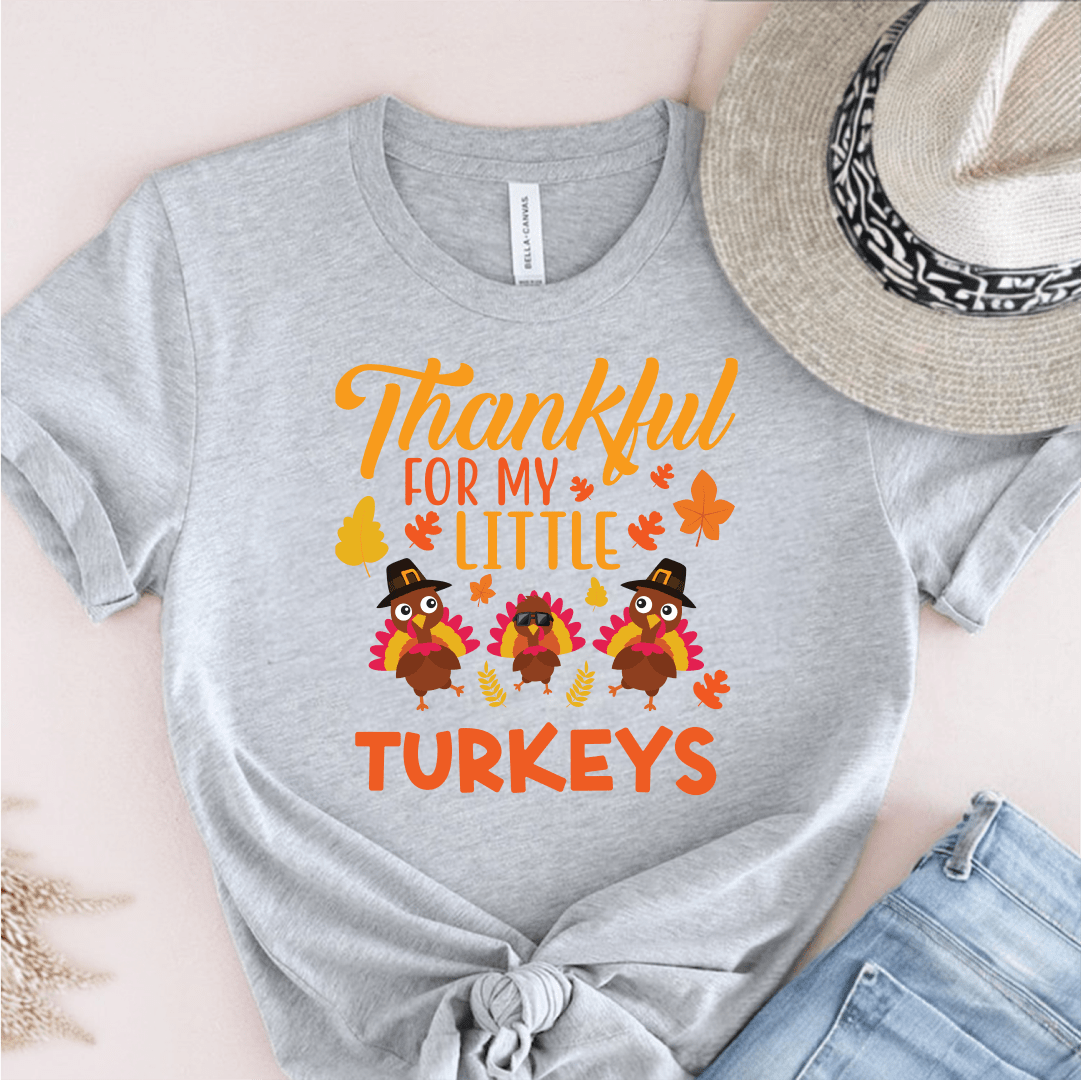 T-Shirt Grey / S Thankful For My Little Turkeys 3 Turkeys T-Shirt