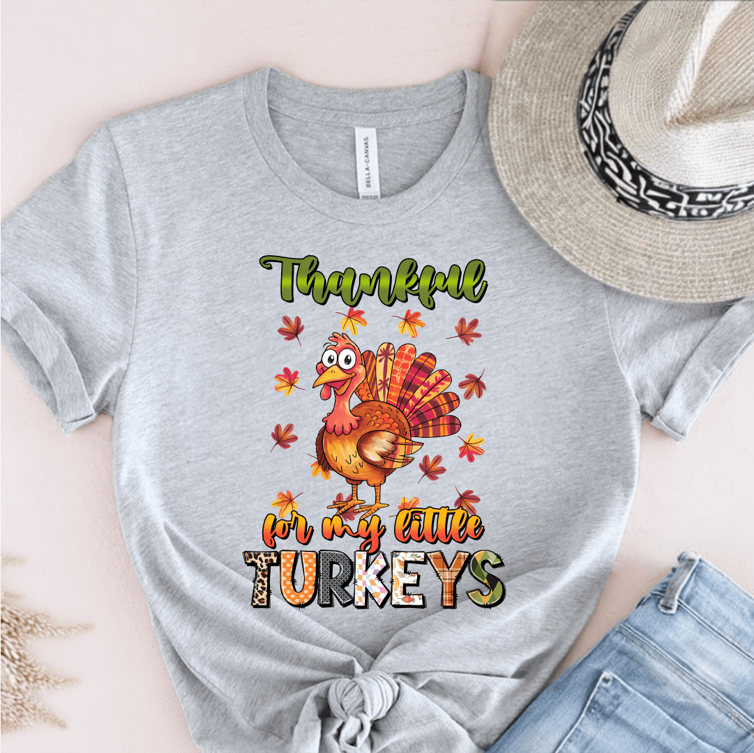 T-Shirt Grey / S Thankful For My Little Turkeys Multiple Pattern/Color T-Shirt