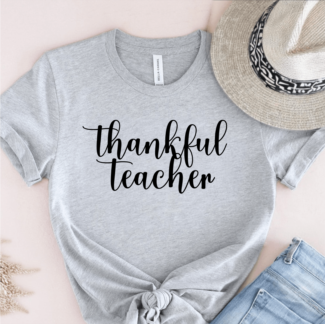 T-Shirt Grey / S Thankful Teacher Cursive T-Shirt