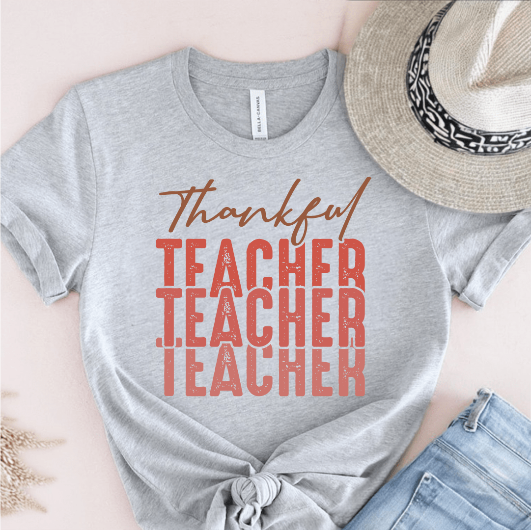 T-Shirt Grey / S Thankful Teacher Multiple Pink T-Shirt