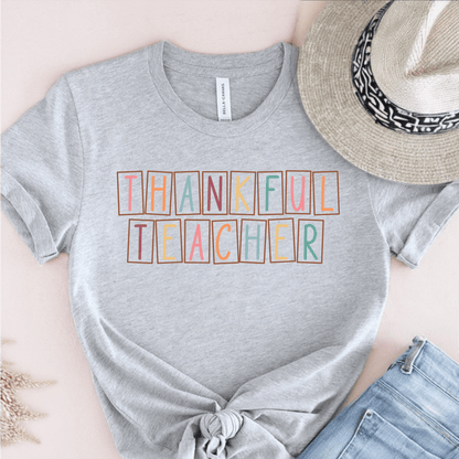 T-Shirt Grey / S Thankful Teacher Pastel Blocks T-Shirt